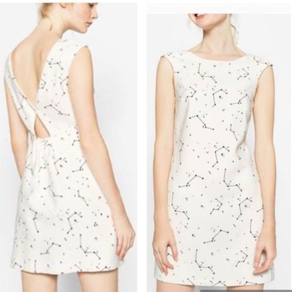 Zara white constellation star printed stretch open back shift dress